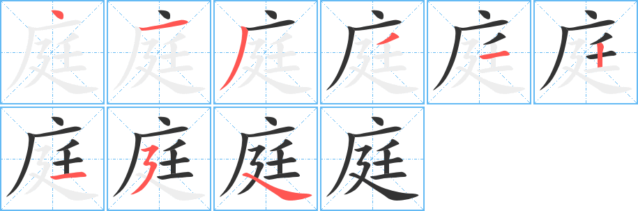 庭的筆順?lè)植窖菔?>
					
                    <hr />
                    <h2>庭的基本信息</h2>
                    <div   id=